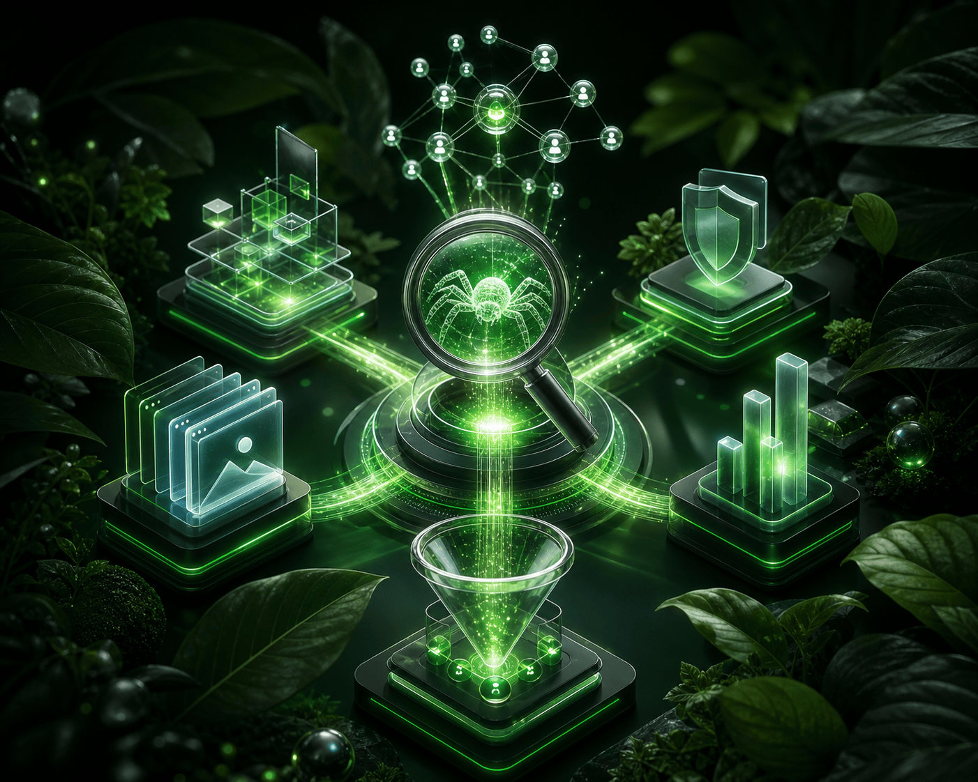 Connected SEO system linking technical health, content, authority, and measurement